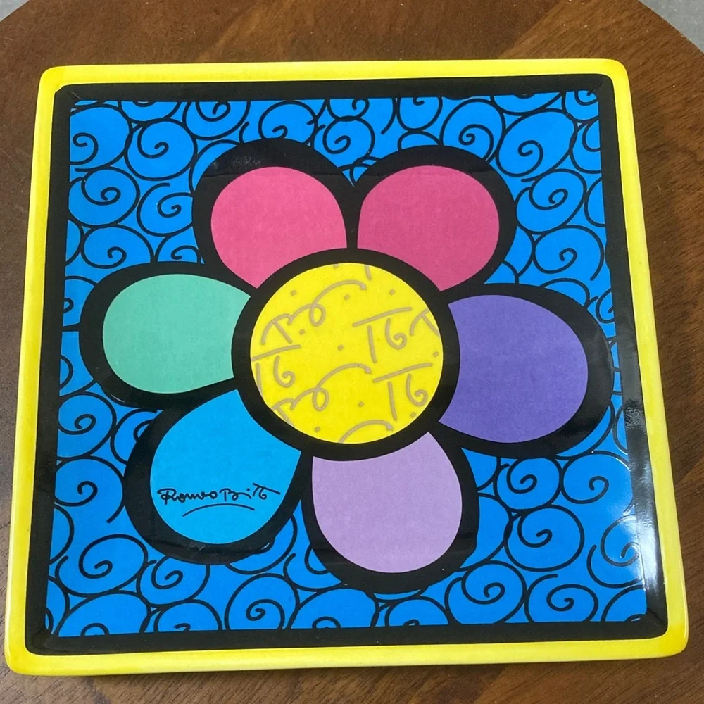 Romero Britto "Flower Power" ceramic plate. VINTAGE - Picture 2 of 5